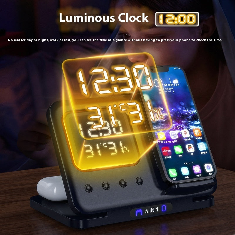 Chargeur sans fil 15W avec réveil LED - Station de Charge 5 en 1 et Horloge Numérique