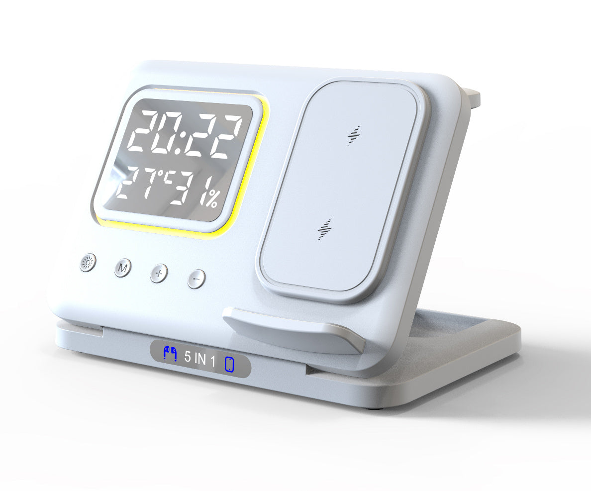 Chargeur sans fil 15W avec réveil LED - Station de Charge 5 en 1 et Horloge Numérique