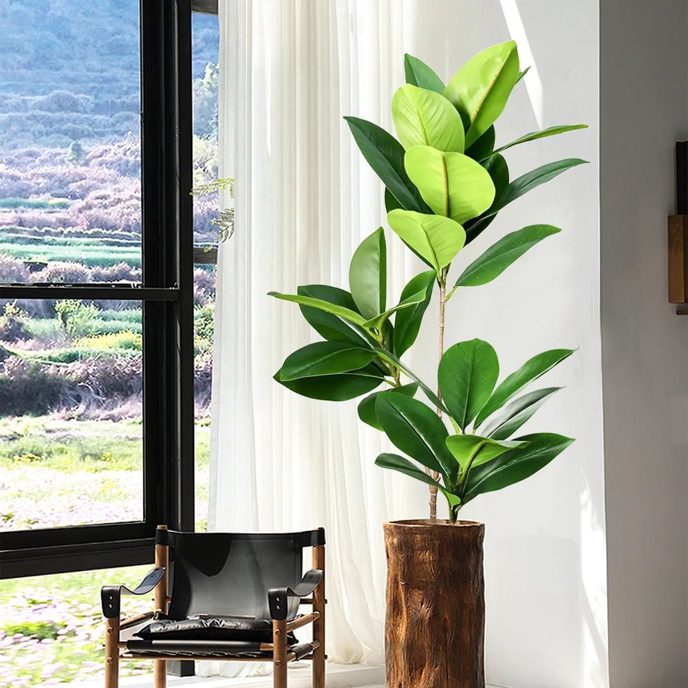 Ficus artificiel réaliste 74-140cm, Grand arbre de Ficus avec feuilles de Magnolia vertes pour la décoration de la maison, du jardin et du bureau