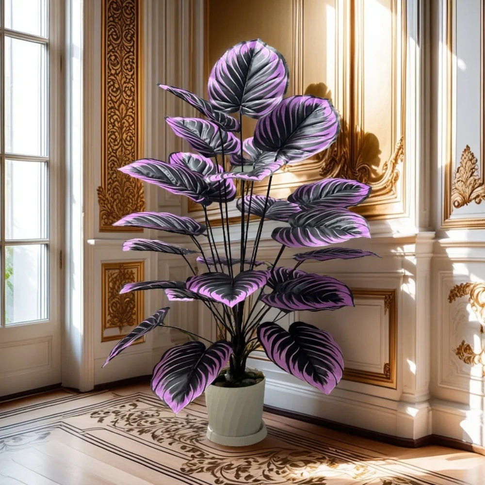 Décoration de fête plante artificielle, feuille violette bonsaï en pot pour bureau et chambre d'hôtel