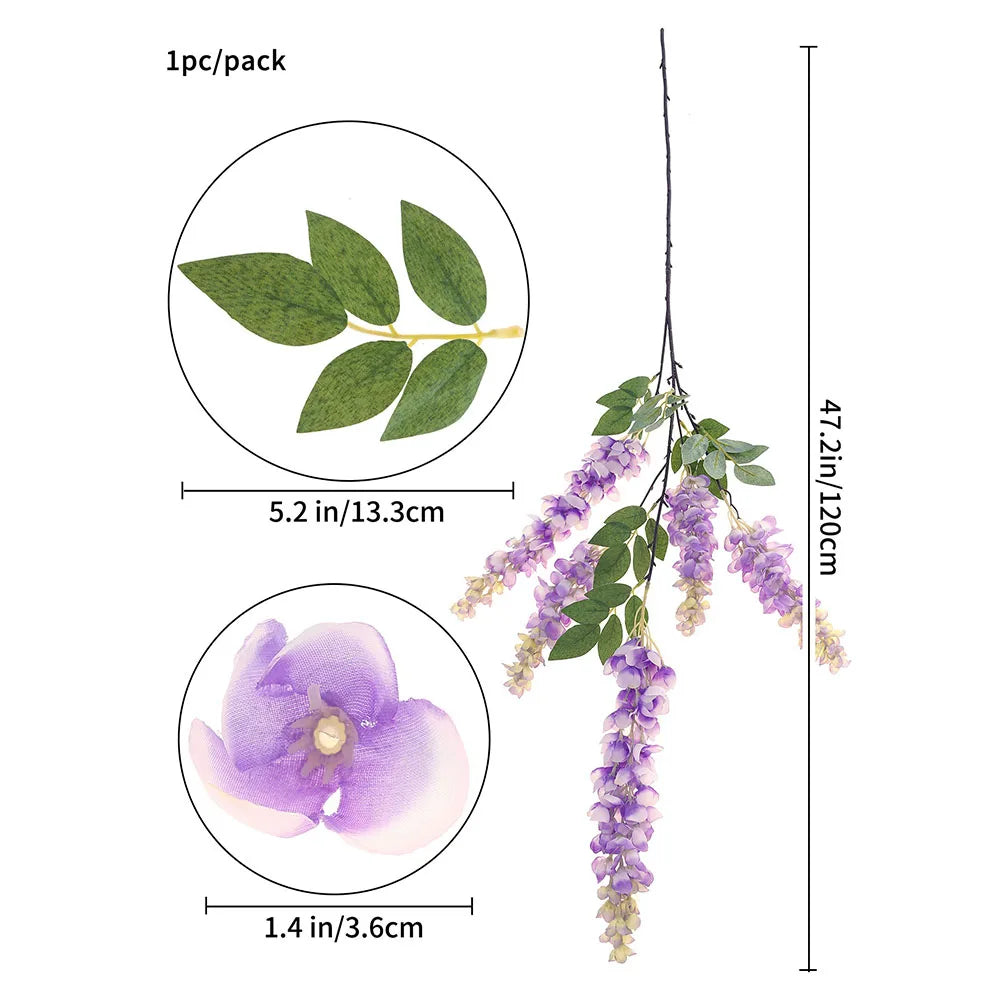 120cm Glycine artificielle décorative géante à longues branches pour mariage et décoration de salon