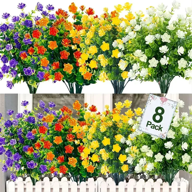 8 pièces, plantes artificielles extérieur, fleurs Anti-UV pour décoration extérieure maison et jardin, bonsaï