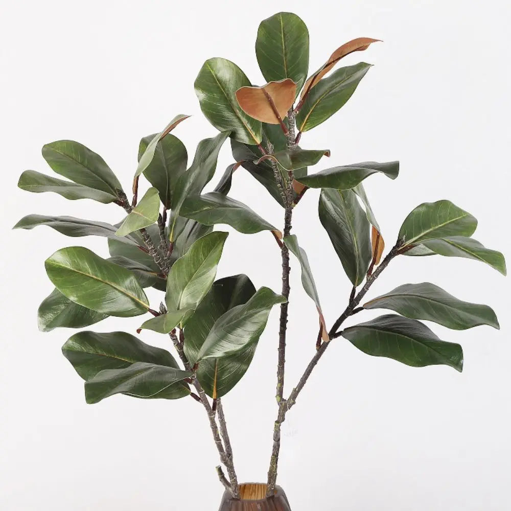 Plante artificielle de magnolia 110cm, grande plante en feuilles de caoutchouc, 2 fourches, branche d'arbre simulée, fait à la main