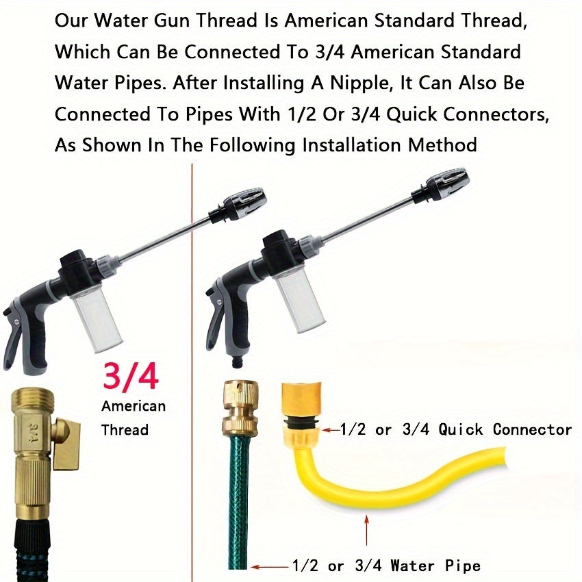 1pc High Pressure Car Washing Water Gun RV Cleaning Tool Plastic Gun Body Long Rod Nozzle Garden Hose Nozzle Garden Flower Shower Multi-Function Watering Tool Powerful Car Brush Artifact Cleaning Tool - Reference expert